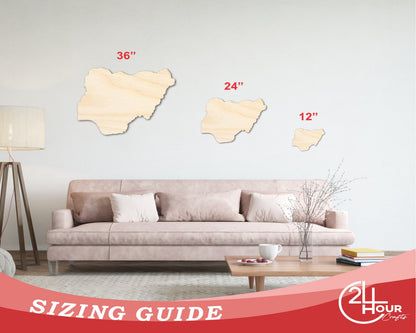 Unfinished Wood Nigeria Shape - West Africa Craft - up to 46" DIY