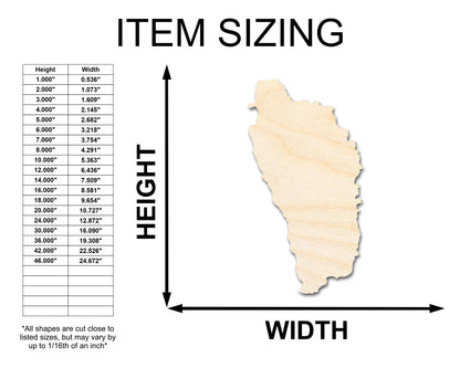 Unfinished Wood Dominica Country Shape - Caribbean Craft - up to 46" DIY