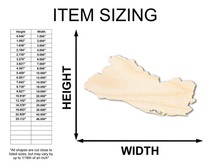 Unfinished Wood El Salvador Country Shape - Central American Craft - up to 46" DIY