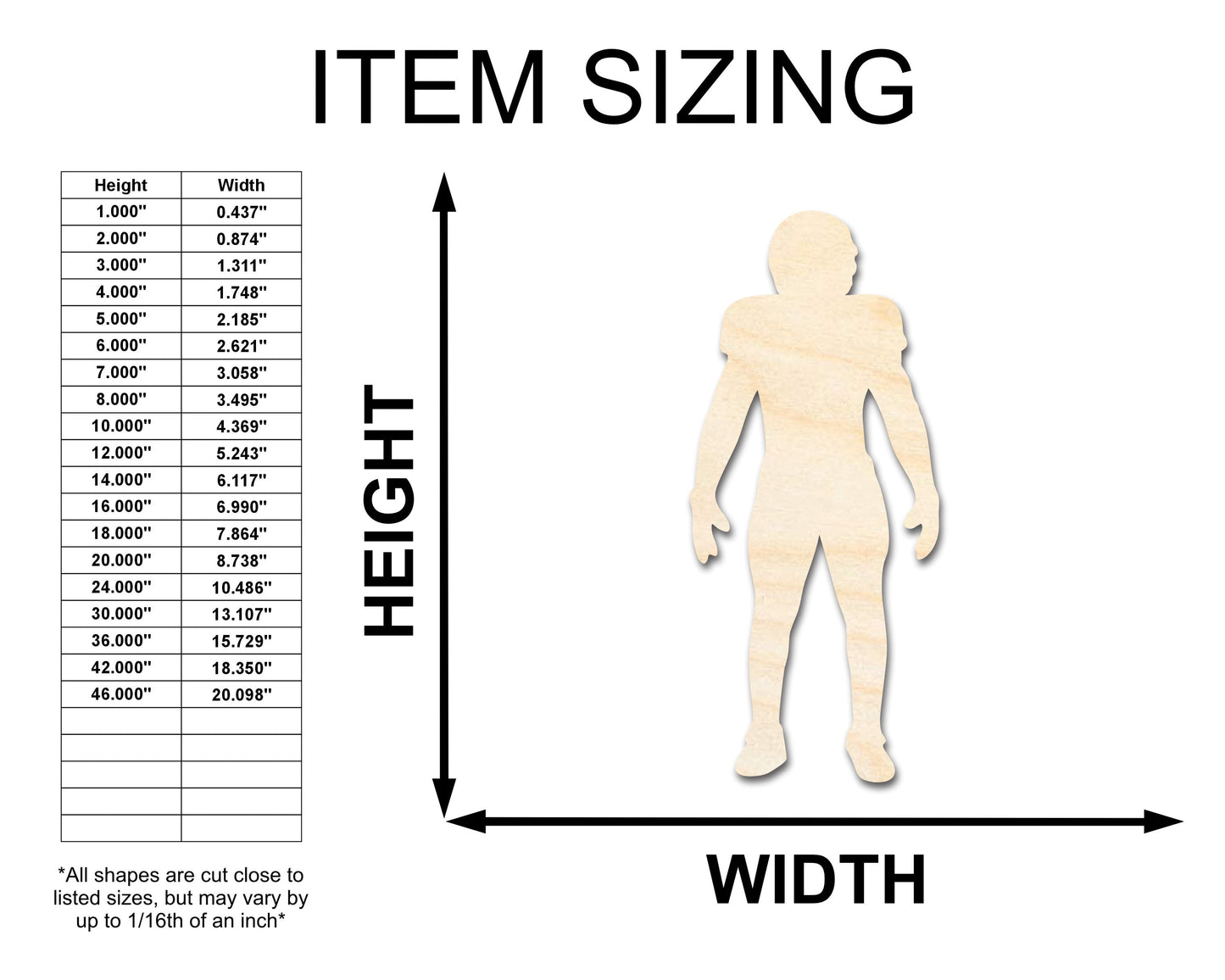 Unfinished Wood Football Player Silhouette | DIY Sports Craft Cutout | up to 46" DIY