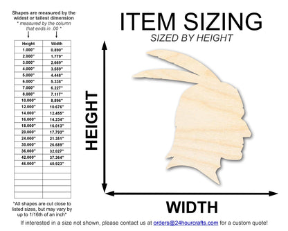 Unfinished Wood Native American Head Profile Silhouette | DIY Native American Craft Cutout | up to 46" DIY