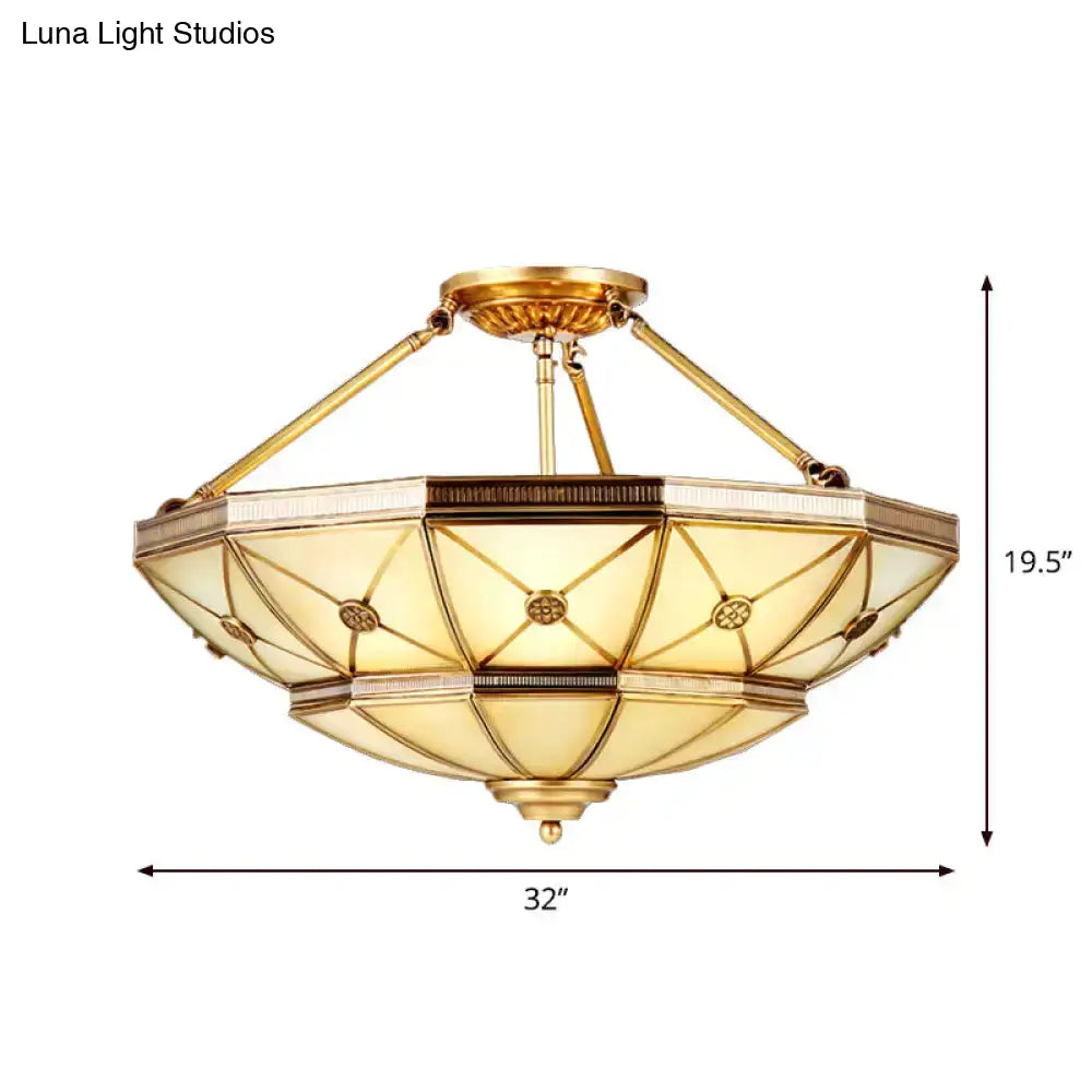 DecorBites™ 23.5"/32" W 6/9-Light Semi Flush Mount Umbrella Frosted Glass Light, Traditional Brass Style