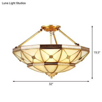 DecorBites™ 23.5"/32" W 6/9-Light Semi Flush Mount Umbrella Frosted Glass Light, Traditional Brass Style