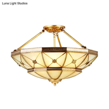 DecorBites™ 23.5"/32" W 6/9-Light Semi Flush Mount Umbrella Frosted Glass Light, Traditional Brass Style