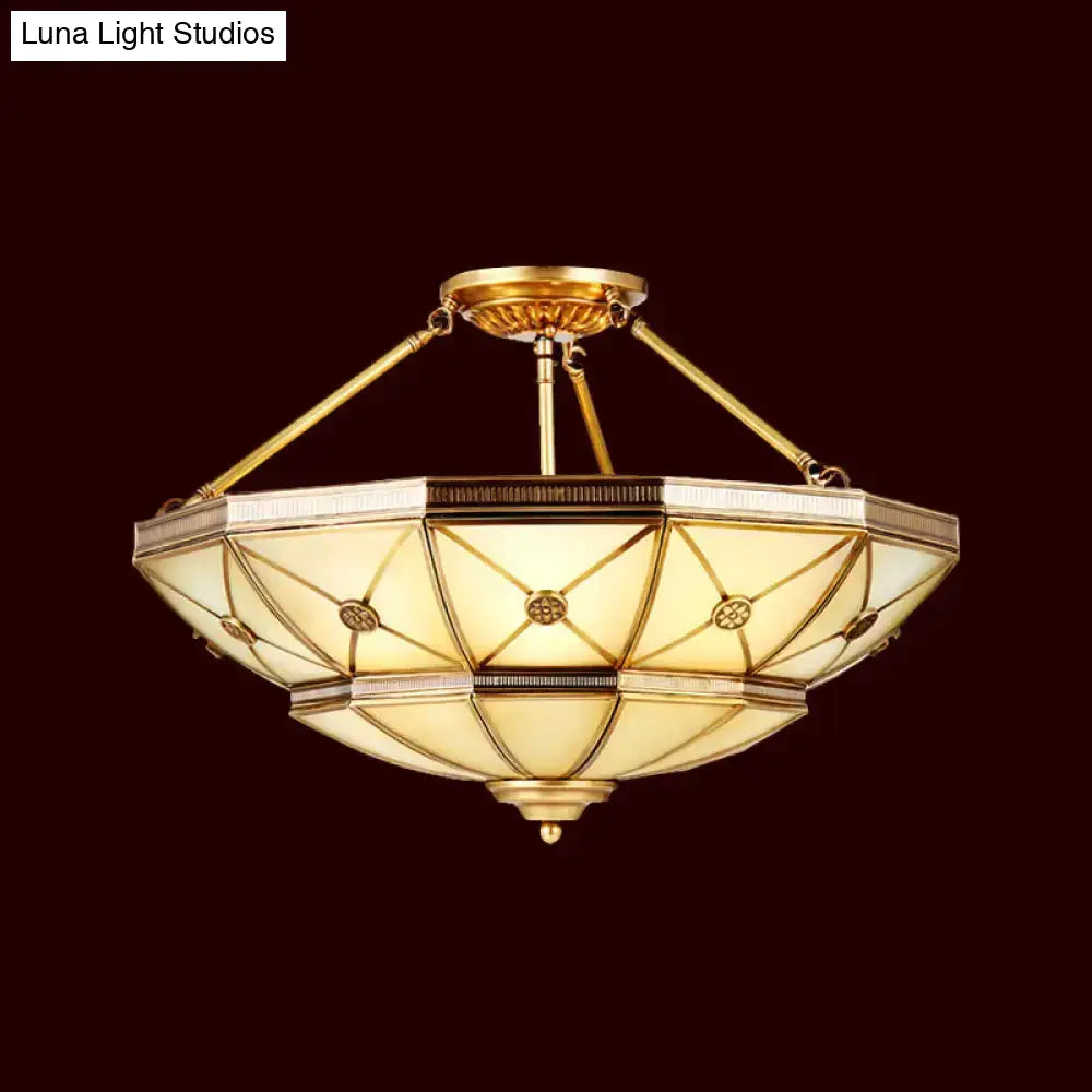 DecorBites™ 23.5"/32" W 6/9-Light Semi Flush Mount Umbrella Frosted Glass Light, Traditional Brass Style