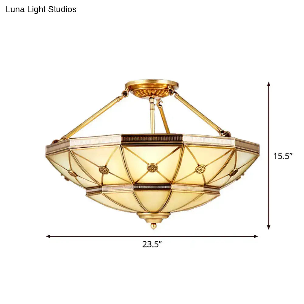 DecorBites™ 23.5"/32" W 6/9-Light Semi Flush Mount Umbrella Frosted Glass Light, Traditional Brass Style