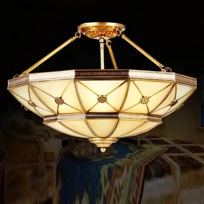 DecorBites™ 23.5"/32" W 6/9-Light Semi Flush Mount Umbrella Frosted Glass Light, Traditional Brass Style