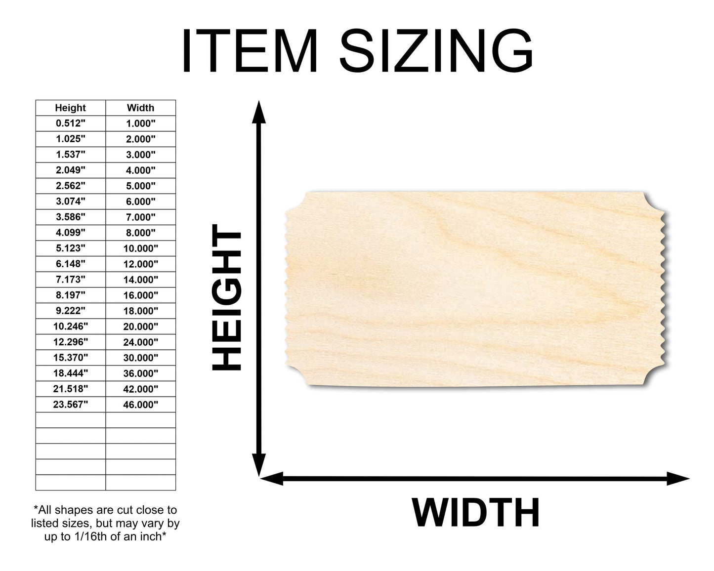 Unfinished Wood Admission Ticket Shape | Faire Ticket Silhouette | Craft Cutout | up to 46" DIY