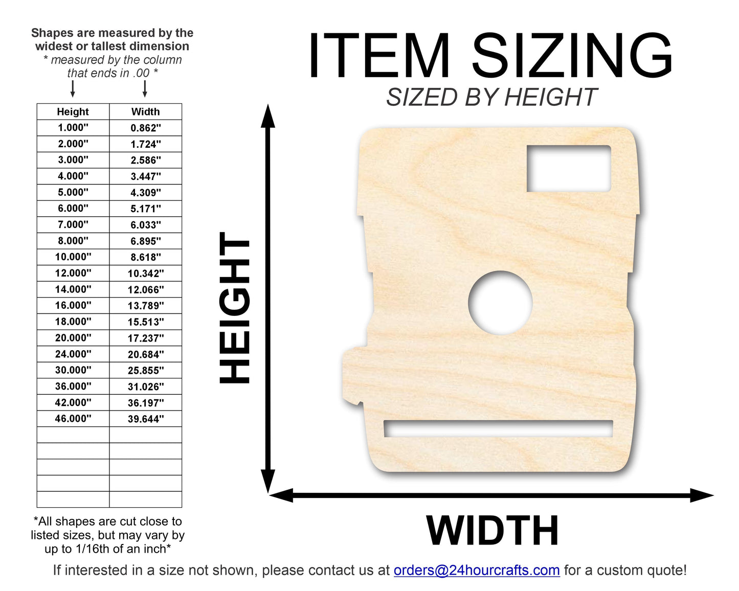 Unfinished Wood Vintage Camera Shape | Craft Cutout | up to 46" DIY