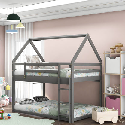 Low Bunk Bed With House Shaped Frame And Ladder