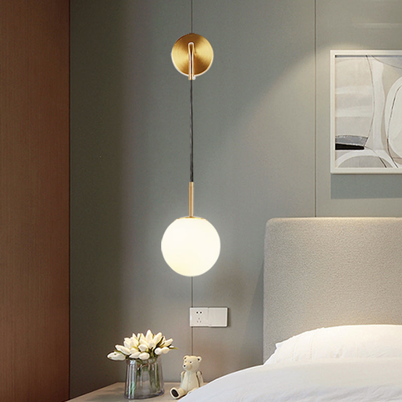DecorBites™ Opal Glass Spherical Wall Lamp: Simplistic 1-Bulb Light Fixture for Bedroom