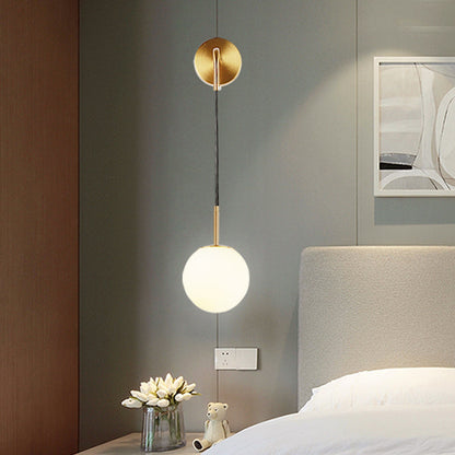 DecorBites™ Opal Glass Spherical Wall Lamp: Simplistic 1-Bulb Light Fixture for Bedroom