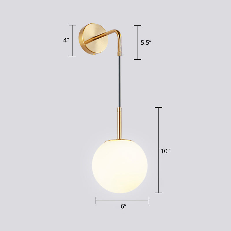 DecorBites™ Opal Glass Spherical Wall Lamp: Simplistic 1-Bulb Light Fixture for Bedroom