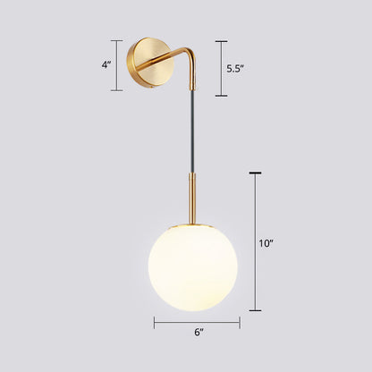 DecorBites™ Opal Glass Spherical Wall Lamp: Simplistic 1-Bulb Light Fixture for Bedroom
