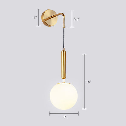 DecorBites™ Opal Glass Spherical Wall Lamp: Simplistic 1-Bulb Light Fixture for Bedroom