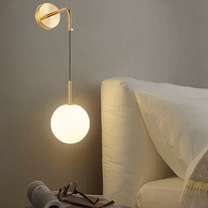 DecorBites™ Opal Glass Spherical Wall Lamp: Simplistic 1-Bulb Light Fixture for Bedroom
