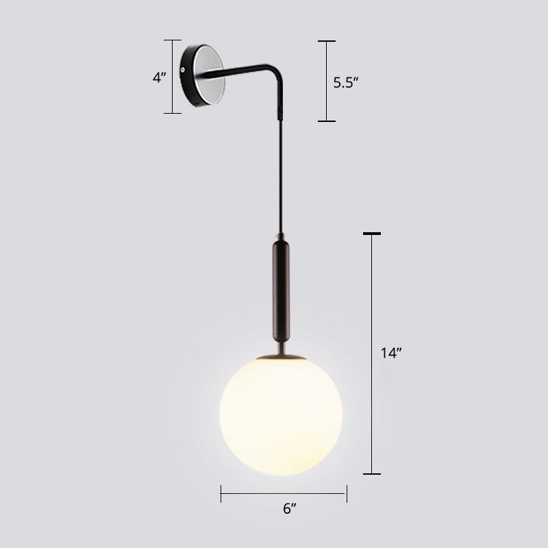 DecorBites™ Opal Glass Spherical Wall Lamp: Simplistic 1-Bulb Light Fixture for Bedroom