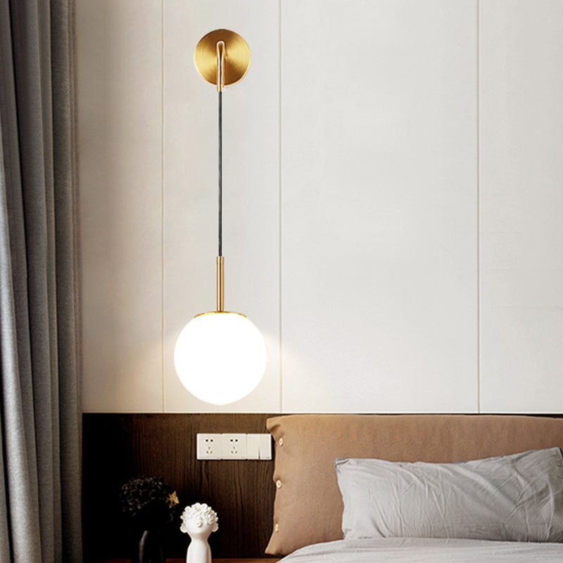 DecorBites™ Opal Glass Spherical Wall Lamp: Simplistic 1-Bulb Light Fixture for Bedroom