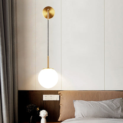 DecorBites™ Opal Glass Spherical Wall Lamp: Simplistic 1-Bulb Light Fixture for Bedroom
