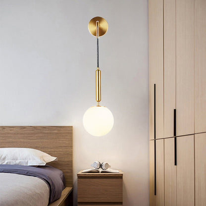 DecorBites™ Opal Glass Spherical Wall Lamp: Simplistic 1-Bulb Light Fixture for Bedroom