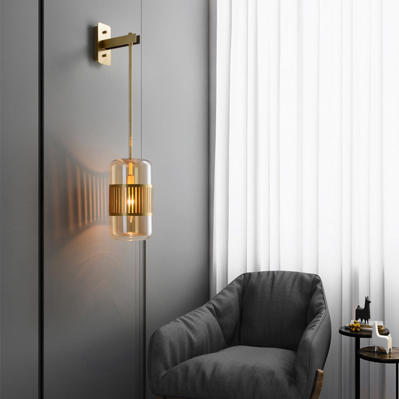 DecorBites™ Modern Brass Wall Sconce Light with Glass Shade - Postmodern Cylindrical Fixture