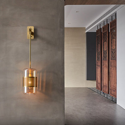 DecorBites™ Modern Brass Wall Sconce Light with Glass Shade - Postmodern Cylindrical Fixture