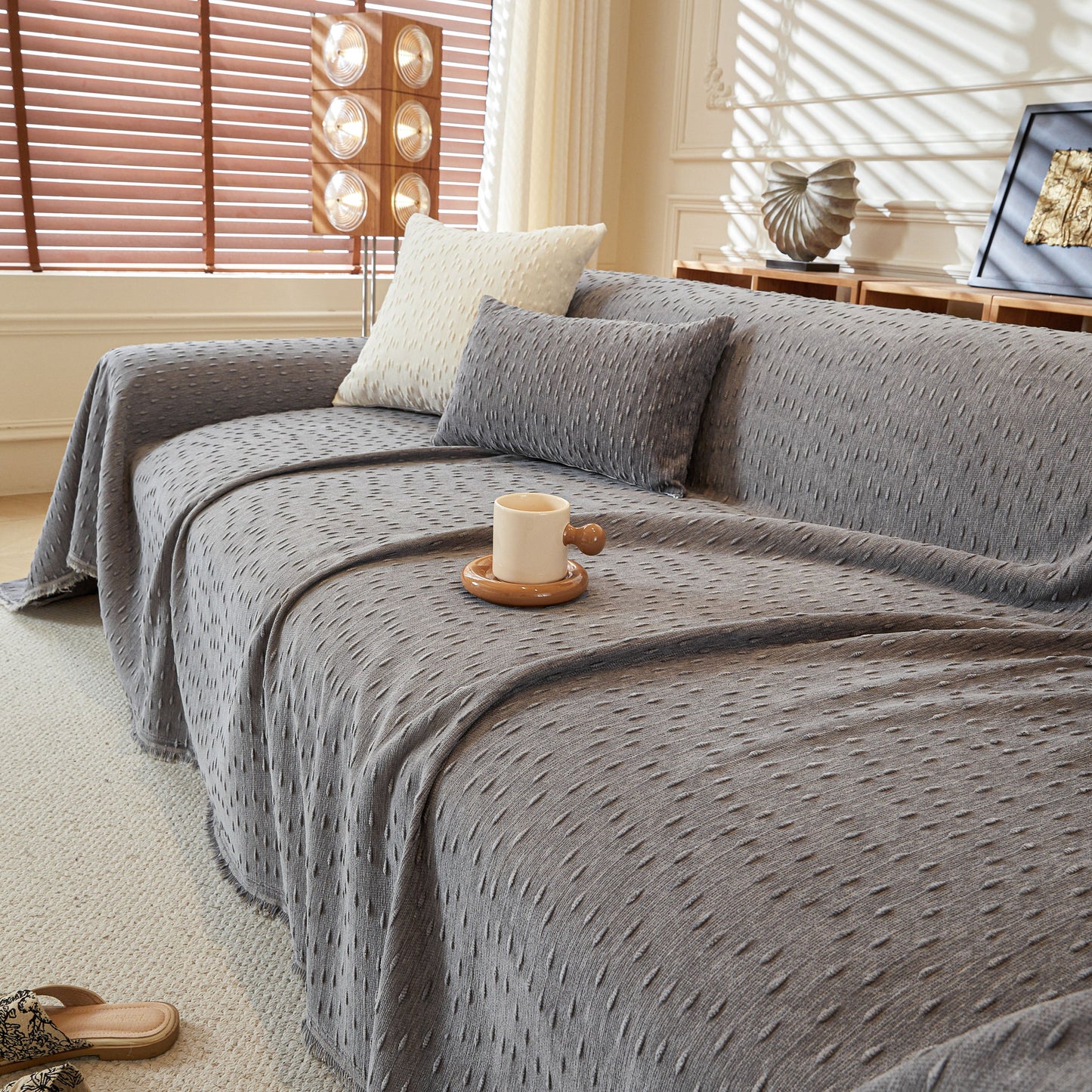 Textured Throw Blanket with 3D Dobby Weave, Minimalist Furniture Protector for Couch