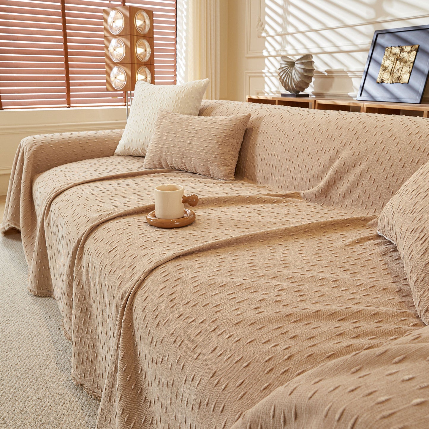 Textured Throw Blanket with 3D Dobby Weave, Minimalist Furniture Protector for Couch