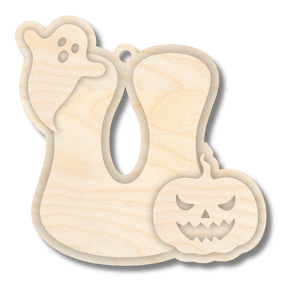 Unfinished Wood Layered Letter Halloween Ghost & Pumpkin Tags | A-Z | 4 Piece | 6" Tall | 1/8" Wood | Wood Craft DIY