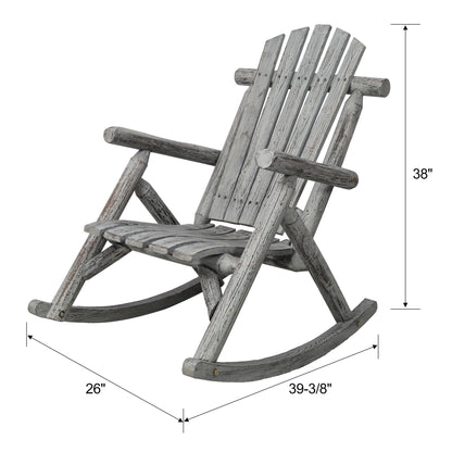 Durable Wooden Porch Rocker, Fir Log Rocking Chair