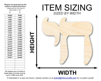 Unfinished Wood Chai Symbol Shape | DIY Craft Cutout | up to 46" DIY
