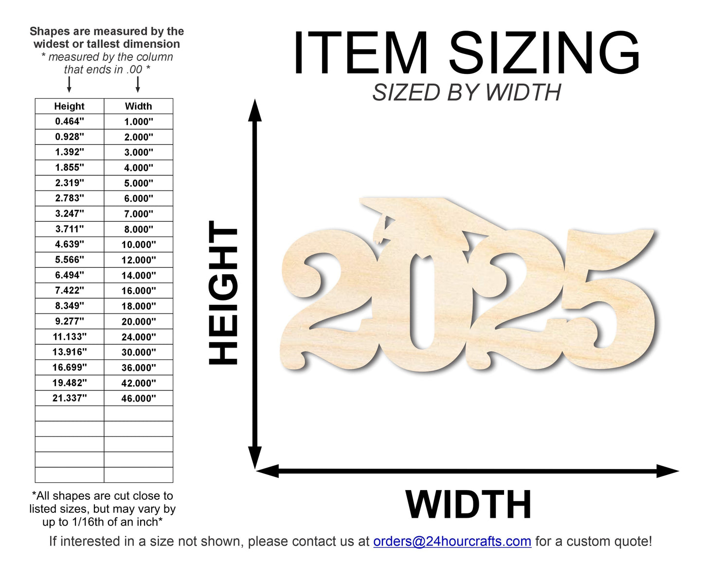 Unfinished Wood 2025 Grad Shape | DIY Craft Cutout | up to 46" DIY