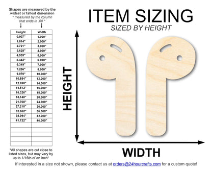 Unfinished Wood Earbuds Shape | DIY Craft Cutout | up to 46" DIY