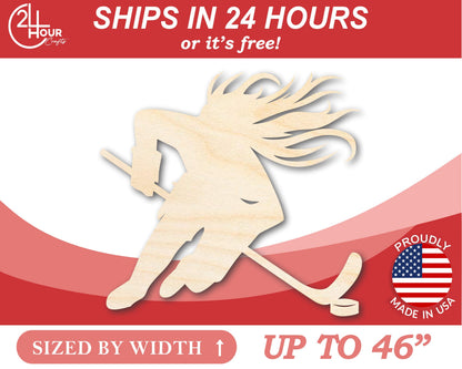 Unfinished Wood Hockey Player Female Shape | DIY Craft Cutout | up to 46" DIY