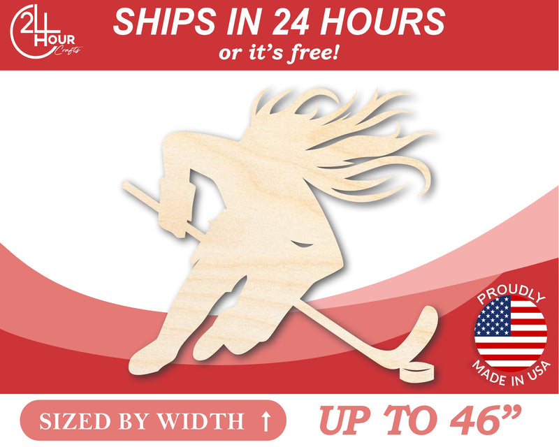 Unfinished Wood Hockey Player Female Shape | DIY Craft Cutout | up to 46" DIY