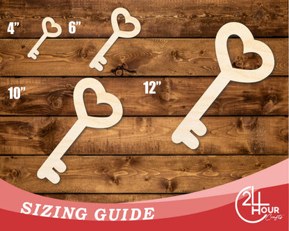 Unfinished Wood Heart Key Shape | DIY Craft Cutout | up to 46" DIY