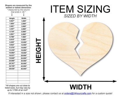 Unfinished Wood Broken Heart Shape | DIY Craft Cutout | up to 46" DIY