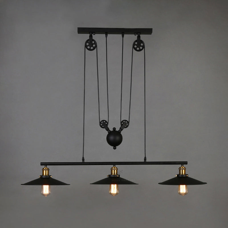 DecorBites™ Industrial Metal Flying Saucer Hanging Ceiling Light - Black 3-Head Pulley Pendant for Bars