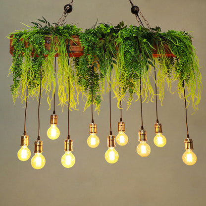 DecorBites™ Bare Bulb Industrial Hanging Light with Faux Green Fern Deco - Set of 10 Bulbs
