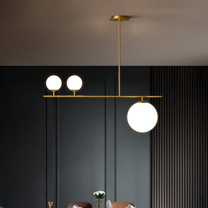 DecorBites™ Minimalistic Brass Ball Pendant Light: Opal Glass Island Lighting for Dining Room (3-Light)