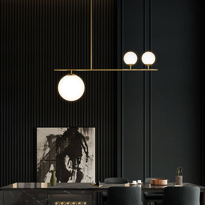 DecorBites™ Minimalistic Brass Ball Pendant Light: Opal Glass Island Lighting for Dining Room (3-Light)
