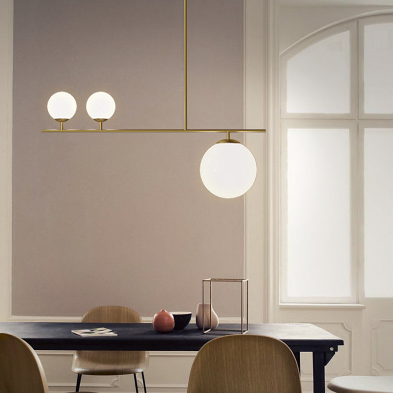 DecorBites™ Minimalistic Brass Ball Pendant Light: Opal Glass Island Lighting for Dining Room (3-Light)