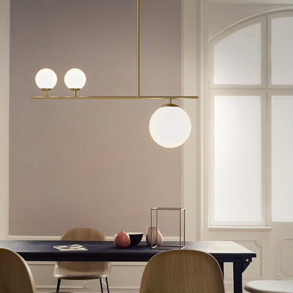 DecorBites™ Minimalistic Brass Ball Pendant Light: Opal Glass Island Lighting for Dining Room (3-Light)