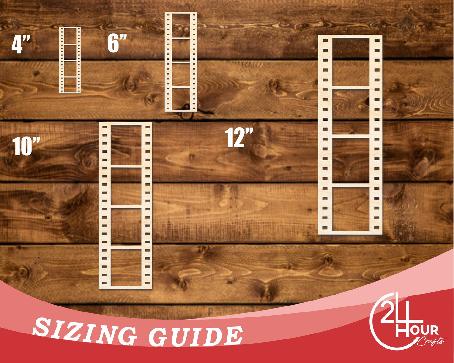Unfinished Wood Film Strip Shape | DIY Craft Cutout | up to 46" DIY