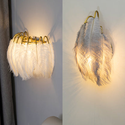 DecorBites™ Modern Metal Wall Sconce with Feather Shade - Bedroom Wall Lighting (2 Lights)