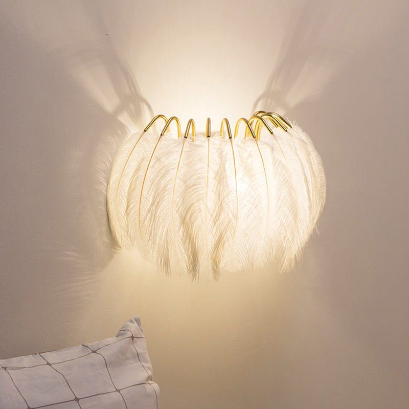 DecorBites™ Modern Metal Wall Sconce with Feather Shade - Bedroom Wall Lighting (2 Lights)