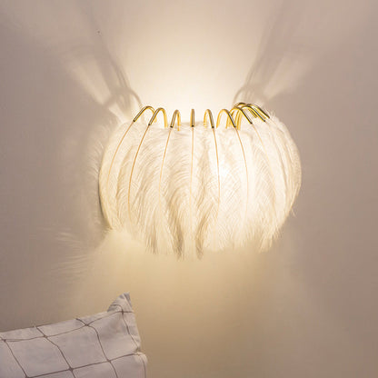 DecorBites™ Modern Metal Wall Sconce with Feather Shade - Bedroom Wall Lighting (2 Lights)