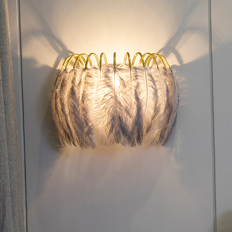 DecorBites™ Modern Metal Wall Sconce with Feather Shade - Bedroom Wall Lighting (2 Lights)