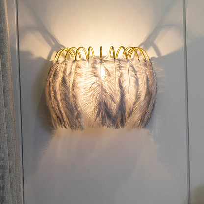 DecorBites™ Modern Metal Wall Sconce with Feather Shade - Bedroom Wall Lighting (2 Lights)
