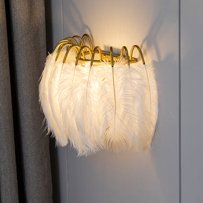 DecorBites™ Modern Metal Wall Sconce with Feather Shade - Bedroom Wall Lighting (2 Lights)